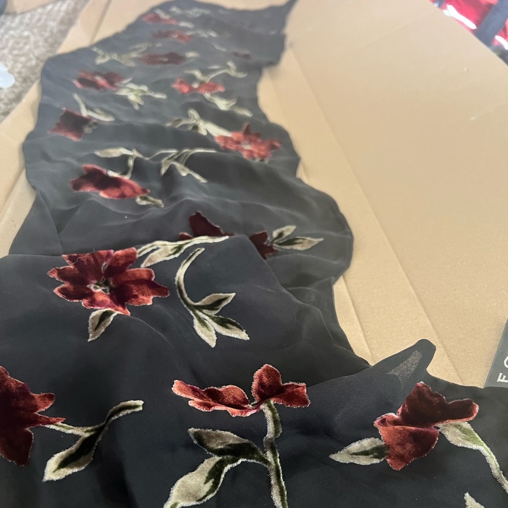 Echo silk velvet floral scarf